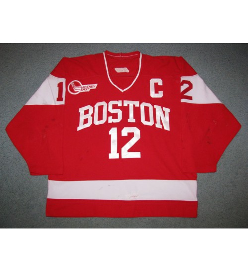 Custom NCAA 2005-06 Boston University Terriers BU 12 Brad Zancanaro Hockey Jersey Road Red